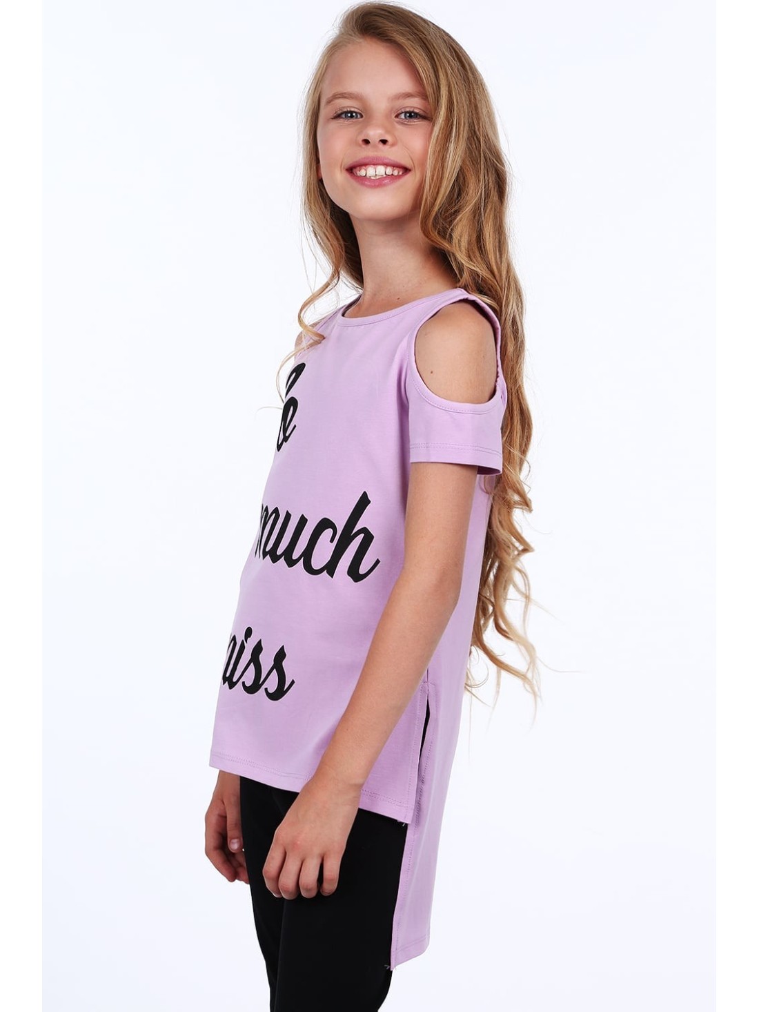 Girls\' blouse with bare shoulders, purple NDZ8227 - Online store - Boutique